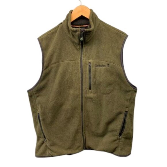 Timberland Fleece Vest Mens L Brown Full Zip Pockets Outdoor Hiking Hunting Warm - Picture 1 of 9